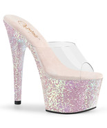 PLEASER ADORE-701LG Women&#39;s Opal Multi Glitter 7&quot; Heel Platform Slide Shoes - $101.14 CAD