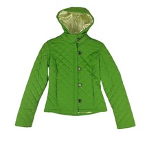 Calvin Klein Women&#39;s XS Green Quilted Full Zip Crop Jacket, Removable Hood Satin - £22.83 GBP
