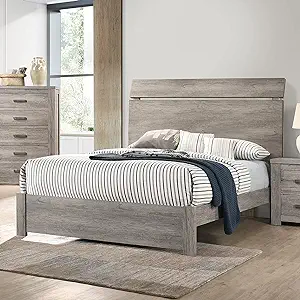 Poundex Wood Grain Surface Cal. King Bed, Weathered Grey - $736.99