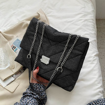 V-Line Big Denim Canvas Crossbody Bags for Women Trend Chain High Capacity Shoul - £27.02 GBP