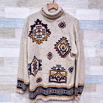 Carolina Colours Vintage Aztec Confetti Turtleneck Sweater Beige Womens ... - $34.64