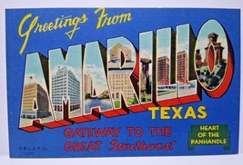 Greetings From Amarillo Texas Big Large Letter Linen Postcard Beals Unused - £12.25 GBP