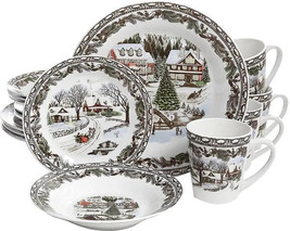 Gibson Home Christmas Toile 16 Piece Dinnerware Set - $81.13