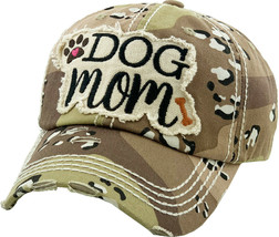 Dog Mom Vintage Distressed Adjustable Desert Camo Women&#39;s Baseball Hat - £14.93 GBP