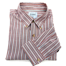 L.L. Bean Mens L-Tall Trim Fit Button Front Casual Shirt Striped Preppy ... - £15.37 GBP