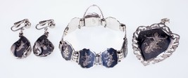 Gorgeous Sterling Silver Niello Jewelry Set (Earrings, Bracelet, Pendant) - £437.16 GBP