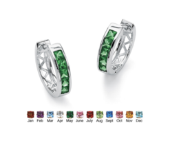 Channel Set Simulated Birthstone Hoop Earrings Sterling Silver May Emerald - £79.63 GBP