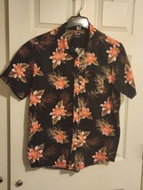 Hurley Men Large Black Floral Hawaiian Button Down Shirt  - £15.79 GBP
