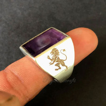 Mens February Birthstone Jewelry Real Amethyst Mens 925 Silver Ring - £58.21 GBP