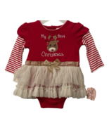 Little Lass Baby Girl Christmas Dress Size 6/9M Red White Gold Lace Long... - $18.61