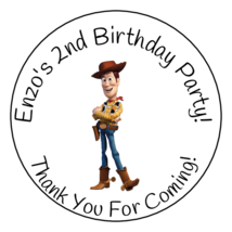 12 Personalized Woody Birthday Party Stickers Favors Labels tags 2.5&quot; Toy Story - £9.92 GBP