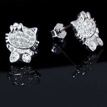 Lovely Adorable *Hello Kitty* Cat Kitten Simulated CZStud Earrings in 925 Silver - £43.22 GBP