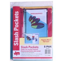 JM Slash Pockets Binder Folders, 3-Hole Punched, Poly, Assorted Colors, ... - $5.99