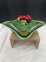 California Pottery Avocado Green Turquoise Drip Glaze Apple Handle Square Servin - £19.33 GBP