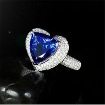 4Ct Heart Cut Blue Sapphire &amp; D/VVS1 Diamond Wedding Ring 14K White Gold Finish - £104.62 GBP