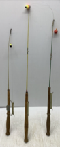 Lot of 3 Vintage wood handle fiberglass ice fishing panfish rod 29&quot; 26&quot; 25&quot; - £27.94 GBP