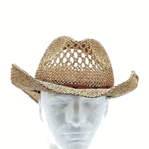 Straw Cowboy Hat Brown SGV Gonzalez Men’s Woven Rafia X-Large Leather Hatband - £18.69 GBP