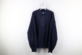 Vtg 90s Lands End Mens L Distressed Chunky Cotton Ribbed Knit Henley Sweater USA - £46.97 GBP