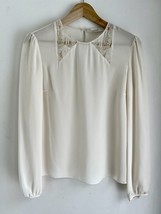 Honor NYC Blouse 6 Ivory White Silk Bridal Top Beaded Peter Pan Collar USA - £168.43 GBP