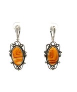 Vintage Sterling Signed 925 Oval Banded Carnelian Agate Filigree Dangle ... - $1,034.92 MXN