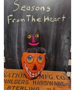 Unique Vintage Black Cat in a Jack o&#39; Lantern Folk Art Ornament - $95.86 CAD