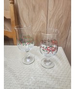 Vintage Holly Berry Christmas Stemmed Wine Glasses  Set of 2 Different P... - $16.99