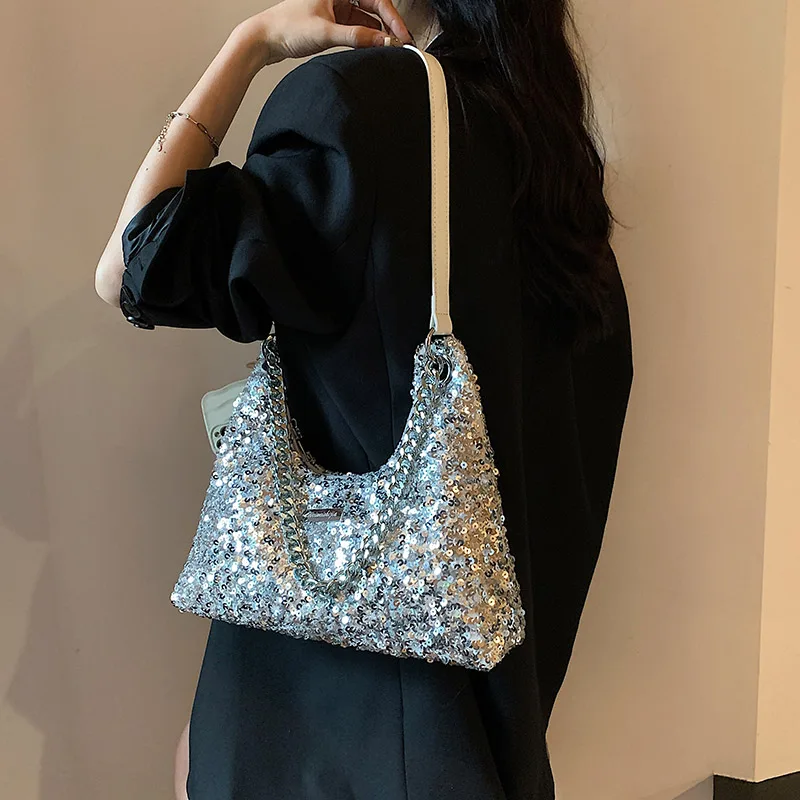 Fashion  Bag Shiny Sequins  Designer Hobos Bags For Women Bling Bling Ladys Sing - £55.11 GBP