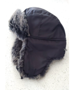 H&amp;M Trapper Faux Fur Quilted Black Gray Hat Ear Flaps Aviator Pilot One ... - £12.29 GBP