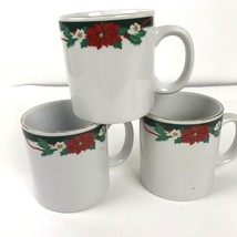 Lot of 3 Vintage Mugs Tienshan Poinsettia Floral Christmas Holiday Coffe... - $19.79