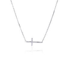 NWT Sterling Silver 925 Rhodium Plated Sideways Cross Necklace 16&quot;-18&quot; Adjustabl - £22.37 GBP