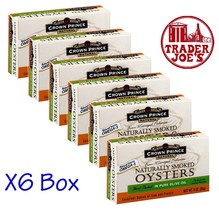 X6 Box Trader Joe&#39;s Crown Prince Natural Smoked Oysters in Pure Olive Oil 3.0oz - £25.74 GBP