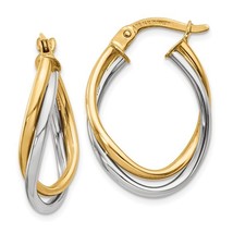 14K Two Tone Gold Oval Tube Hoop Earrings - £165.90 GBP