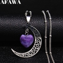 19.5&quot; Purple Crystal Heart and Crescent Moon Necklace - £15.13 GBP