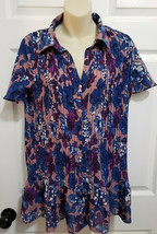 Only Necessities Sz Med Mauve, Blue, Purple &amp; White Floral Accordion Style Top - £7.94 GBP