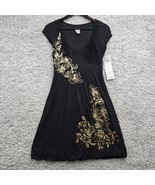 Cache Dress Womens Medium Black Mini Gold Floral Goth Y2K Retro Fairy Gr... - $66.28