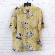 Havana Jacks Cafe Shirt Mens Medium Yellow Floral Silk Hawaiian Postcard Camp - £19.57 GBP