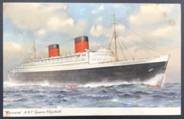 Vintage 1950&#39;s Cunard RMS Queen Elizabeth Steamship Oceanliner Postcard - £8.29 GBP
