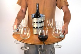 Wine Barrel Head Serving Tray - Maniti - French Oak &amp; Steel Wine Service - £150.73 GBP