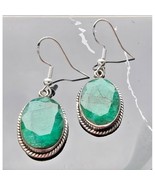 925 STERLING SILVER FACETED 16x12mm.  OVAL NATURAL EMERALD DANGLE   EARR... - $384.81