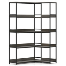 Corner Bookshelf 5-Tier L-Shaped Bookcase Etagere Bookshelf with Metal F... - $4,667.23 MXN