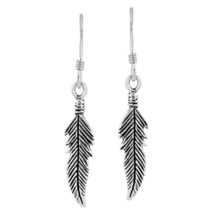 Chic Feather Oxidized Sterling Silver Dangle Earrings - £10.64 GBP