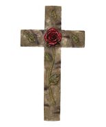 Rustic Western Rose of Sharon Red Rose Stalk With Green Petals Wall Cros... - $35.99