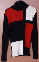 STYLE &amp; CO GEO COLOR BLOCK TURTLENECK LONG SLEEVE RIBBED SWEATER METAL B... - £6.99 GBP