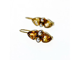 925 STERLING SILVER GOLD PLATED HELIODOR &amp; PEARLS EARRINGS - $81.30