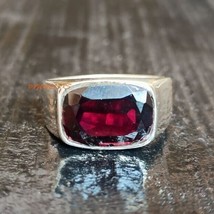 Natural Garnet Ring 925 Silver Statement Ring January Birthstone Unisex Jewelry - £74.28 GBP
