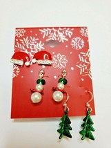 Kohl&#39;s Women&#39;s Christmas French Wire Drop Earrings Trees Snowman Hats 3 Pair - £8.13 GBP