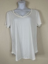 NWT Poof Womens Plus Size 2X White Strappy Scoop Collar T-shirt Short Sleeve - £18.43 GBP