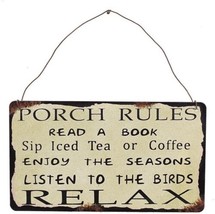 vintage Porch Rules Rustic Metal Wall Sign Front Door Porch Hanging Sign 8.5x5in - $9.49