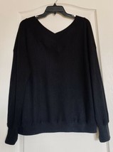 Main Strip Open Knit V Neck on Front and Back Pullover Black Sweater Size Medium - £12.54 GBP