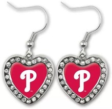 Womens Philadelphia Baseball Silver Crystal Heart Earrings | Dangle Drop - £15.46 GBP